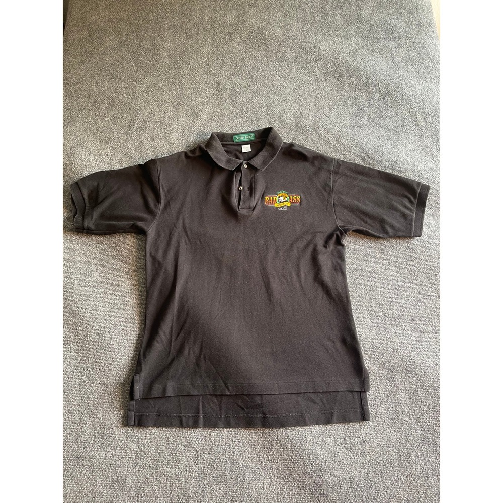 Outer Banks Bad Ass Coffee‎ Co of Maui Polo Shirt Mens Large Black Cotton USA